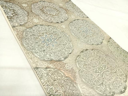 平和屋着物◎六通柄袋帯　鏡裏花文　銀糸　正絹　逸品　AABI0928yx