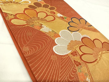 平和屋着物◎六通柄袋帯　唐織　流水花文　金銀糸　正絹　逸品　AABI0929yx