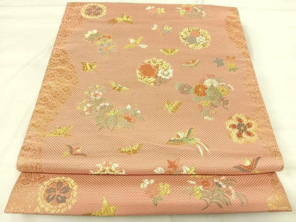平和屋着物◎六通柄袋帯　唐織　いちらく錦　花鳥文　金糸　正絹　逸品　AABI0930yx