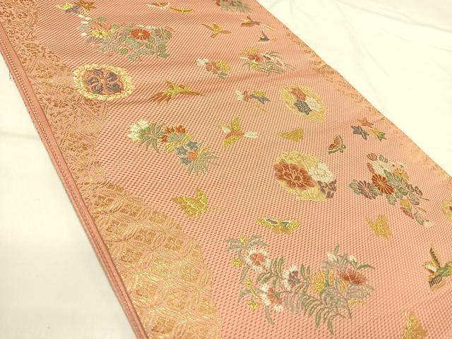 平和屋着物◎六通柄袋帯　唐織　いちらく錦　花鳥文　金糸　正絹　逸品　AABI0930yx