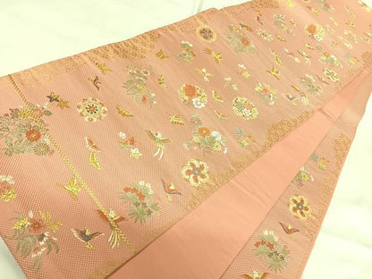 平和屋着物◎六通柄袋帯　唐織　いちらく錦　花鳥文　金糸　正絹　逸品　AABI0930yx