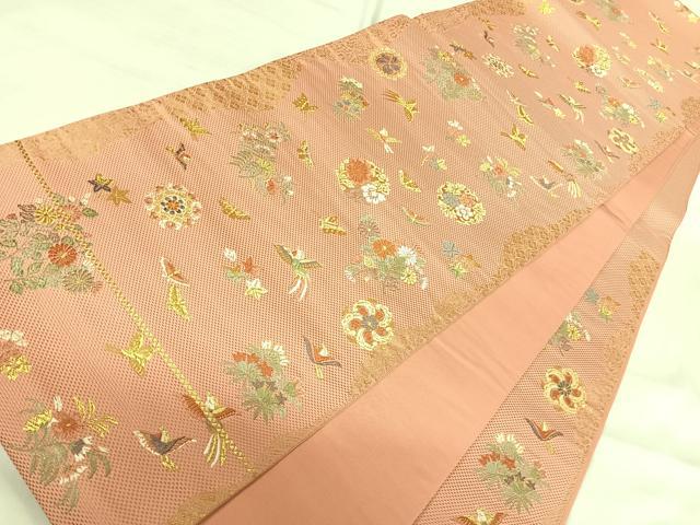 平和屋着物◎六通柄袋帯　唐織　いちらく錦　花鳥文　金糸　正絹　逸品　AABI0930yx