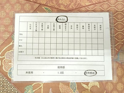 平和屋着物◎六通柄袋帯　唐織　織文類裂形文様　金糸　正絹　逸品　AABI0933yx