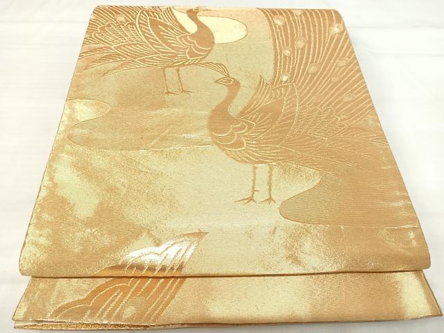 平和屋着物◎六通柄袋帯　孔雀　金糸　正絹　逸品　AABI0935yx