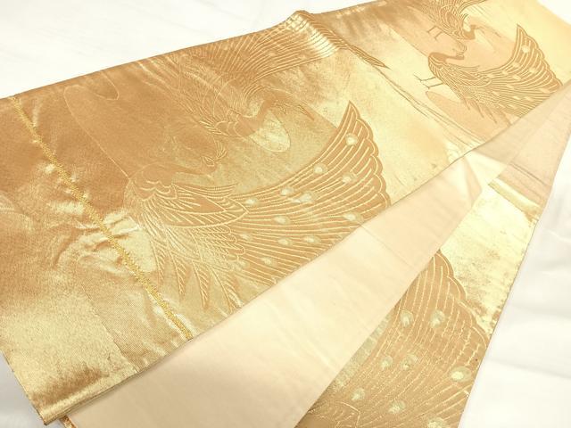 平和屋着物◎六通柄袋帯　孔雀　金糸　正絹　逸品　AABI0935yx
