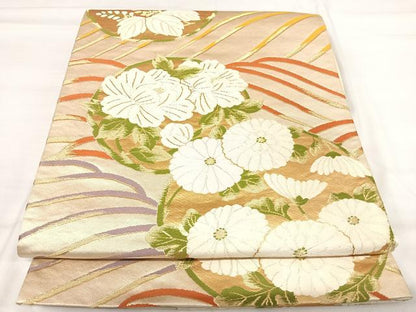 平和屋着物◎六通柄袋帯　唐織　花丸文　金糸　正絹　逸品　AABI0937yx
