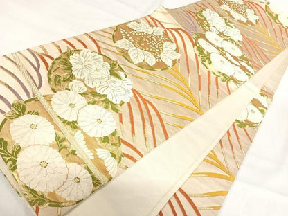 平和屋着物◎六通柄袋帯　唐織　花丸文　金糸　正絹　逸品　AABI0937yx