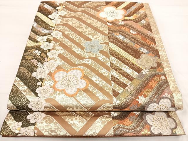平和屋着物◎六通柄袋帯　唐織　舞梅文　金糸　正絹　逸品　AABI0939yx