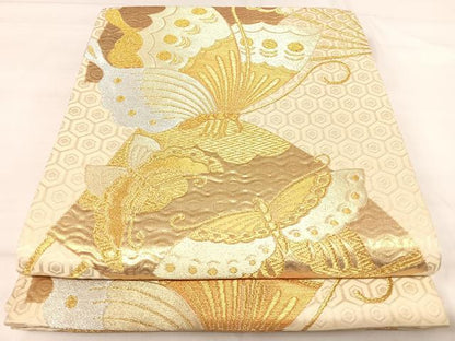 平和屋着物◎六通柄袋帯　唐織　扇面取華文　金銀糸　三越扱い　正絹　逸品　AABI0940yx