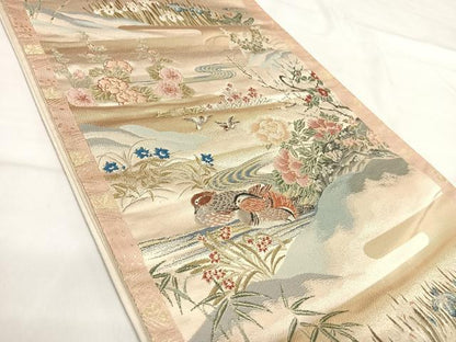 平和屋着物◎六通柄袋帯　唐織　山楽花鳥図　金糸　正絹　逸品　AABI0941yx
