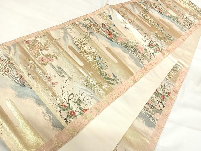 平和屋着物◎六通柄袋帯　唐織　山楽花鳥図　金糸　正絹　逸品　AABI0941yx 平和屋着物◎佐賀錦 六通柄袋帯 鳳凰花文 金銀糸 正絹 逸品 AABI1036yx
