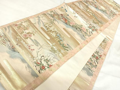 平和屋着物◎六通柄袋帯　唐織　山楽花鳥図　金糸　正絹　逸品　AABI0941yx