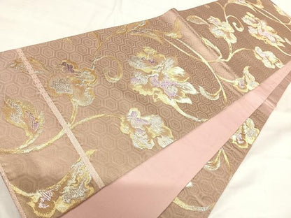 平和屋着物◎六通柄袋帯　花唐草文　金銀糸　正絹　逸品　AABI0942yx
