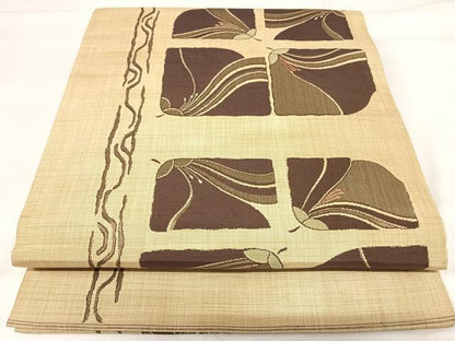 平和屋着物◎六通柄袋帯　色紙花文　正絹　逸品　AABI0944yx