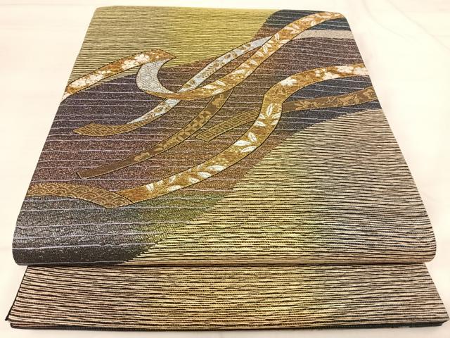 平和屋着物◎太鼓柄袋帯　熨斗花文　金糸　正絹　逸品　AABI0945yx