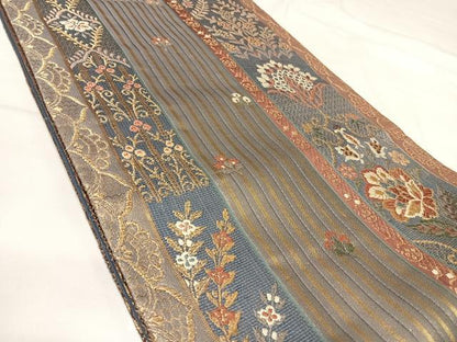 平和屋着物◎六通柄袋帯　唐織　更紗花文　金糸　正絹　逸品　AABI0946yx