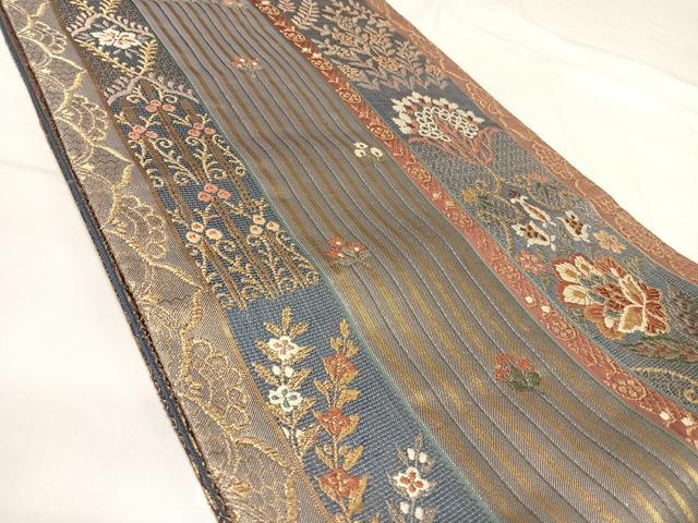 平和屋着物◎六通柄袋帯　唐織　更紗花文　金糸　正絹　逸品　AABI0946yx