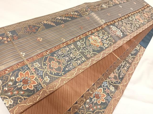 平和屋着物◎六通柄袋帯　唐織　更紗花文　金糸　正絹　逸品　AABI0946yx