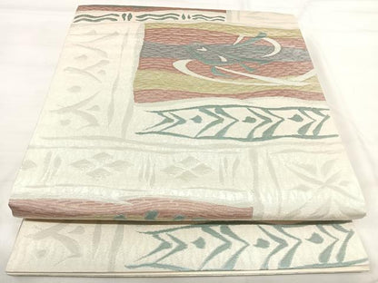 平和屋着物◎六通柄袋帯　横段花文　正絹　逸品　AABI0948yx