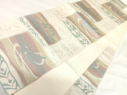 平和屋着物◎六通柄袋帯　横段花文　正絹　逸品　AABI0948yx
