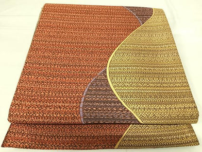 平和屋着物◎六通柄袋帯　よろけ縞　金糸　正絹　逸品　AABI0949yx