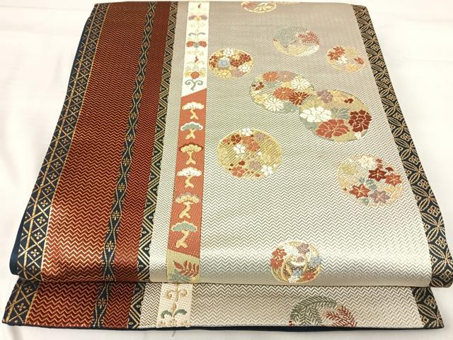 平和屋着物◎六通柄袋帯　唐織　献上花丸文　花色舞　金糸　正絹　逸品　AABI0951yx