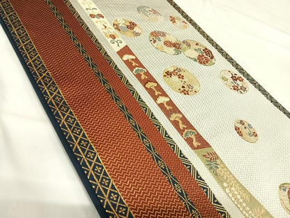 平和屋着物◎六通柄袋帯　唐織　献上花丸文　花色舞　金糸　正絹　逸品　AABI0951yx