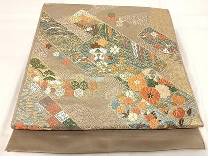 平和屋着物◎六通柄袋帯　唐織　吉祥花文　金糸　正絹　逸品　AABI0952yx