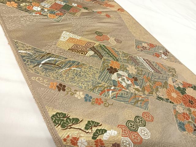 平和屋着物◎六通柄袋帯　唐織　吉祥花文　金糸　正絹　逸品　AABI0952yx 平和屋着物◎六通柄袋帯 唐織 吉祥花文 金糸 正絹 逸品 AABI0952yxの