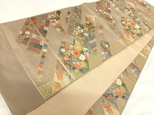 平和屋着物◎六通柄袋帯　唐織　吉祥花文　金糸　正絹　逸品　AABI0952yx 平和屋着物◎六通柄袋帯 唐織 向かい鳥花文 金銀糸 正絹 逸品