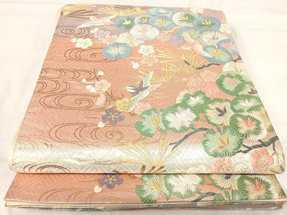 平和屋着物◎六通柄袋帯　唐織　花鳥文　金銀糸　正絹　逸品　AABI0954yx