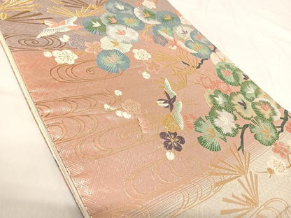 平和屋着物◎六通柄袋帯　唐織　花鳥文　金銀糸　正絹　逸品　AABI0954yx