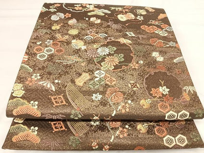 平和屋着物◎六通柄袋帯　雪輪花宝尽くし　金糸　正絹　逸品　AABI0955yx