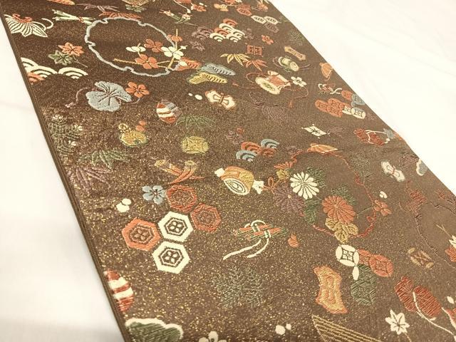 平和屋着物◎六通柄袋帯　雪輪花宝尽くし　金糸　正絹　逸品　AABI0955yx 平和屋着物◎六通柄袋帯 雪輪花宝尽くし 金糸 正絹 逸品 AABI0955yxの