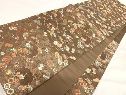 平和屋着物◎六通柄袋帯　雪輪花宝尽くし　金糸　正絹　逸品　AABI0955yx