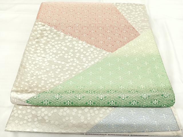 平和屋着物◎六通柄袋帯　花菱文　銀糸　正絹　逸品　AABI0956yx