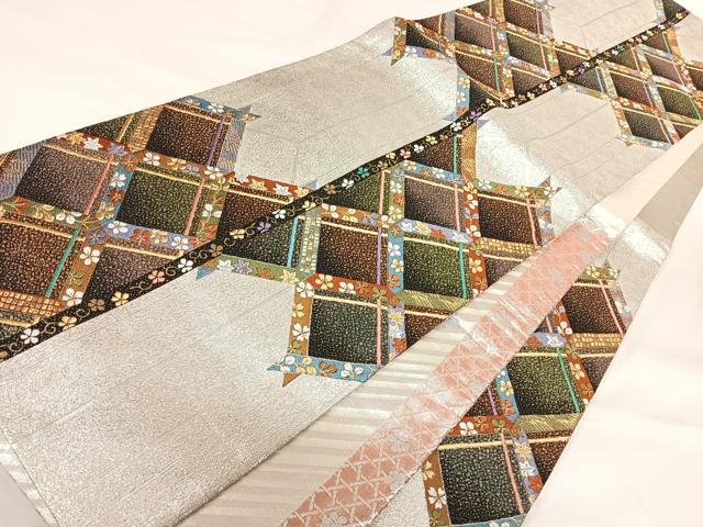 平和屋着物◎佐賀錦 六通柄袋帯 唐織 花菱文 金銀糸 正絹