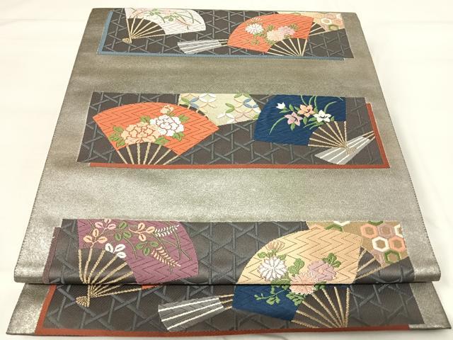 平和屋着物◎六通柄袋帯　唐織　ボストン美術館　扇面散籠目文様　金糸　正絹　逸品　AABI0959yx 平和屋着物◎六通柄袋帯 唐織 ボストン美術館 扇面散籠目文様