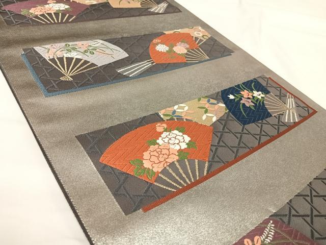 平和屋着物◎六通柄袋帯 唐織 ボストン美術館 扇面散籠目文様 金糸 正絹 逸品 AABI0959yx