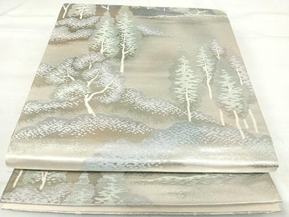 平和屋着物◎六通柄袋帯 錦袋嵯峨野 銀糸 正絹 逸品 AABI0960yx