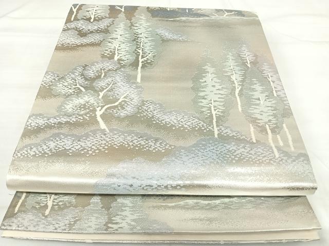 平和屋着物◎六通柄袋帯 錦袋嵯峨野 銀糸 正絹 逸品 AABI0960yx