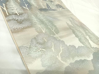 平和屋着物◎六通柄袋帯 錦袋嵯峨野 銀糸 正絹 逸品 AABI0960yx