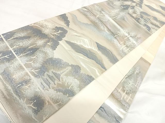 平和屋着物◎六通柄袋帯 錦袋嵯峨野 銀糸 正絹 逸品 AABI0960yx