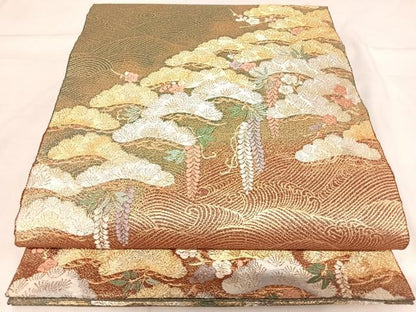 平和屋着物◎六通柄袋帯 唐織 浜松文 金銀糸 正絹 逸品 AABI0963yx