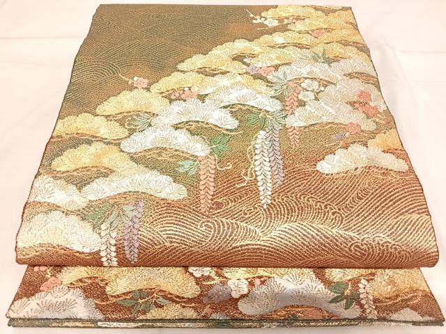 平和屋着物◎六通柄袋帯 唐織 浜松文 金銀糸 正絹 逸品 AABI0963yx