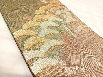 平和屋着物◎六通柄袋帯 唐織 浜松文 金銀糸 正絹 逸品 AABI0963yx