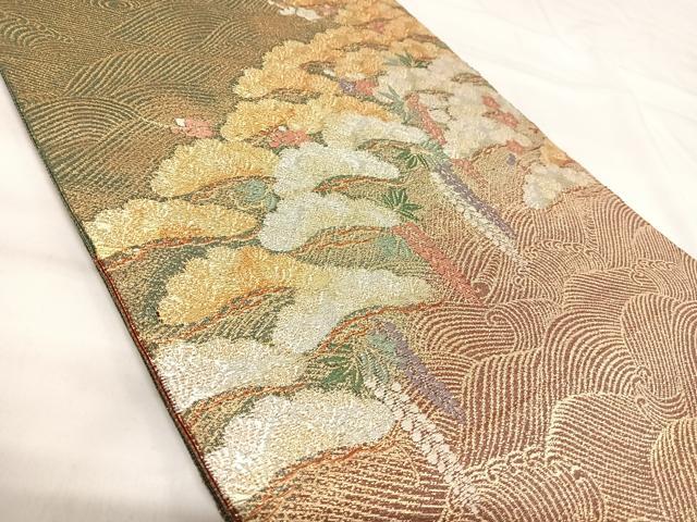 平和屋着物◎六通柄袋帯 唐織 浜松文 金銀糸 正絹 逸品 AABI0963yx