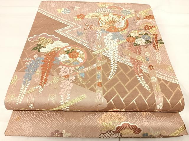 平和屋着物◎六通柄袋帯 唐織 吉祥桃山小袖 金糸 正絹 逸品 AABI0964yx