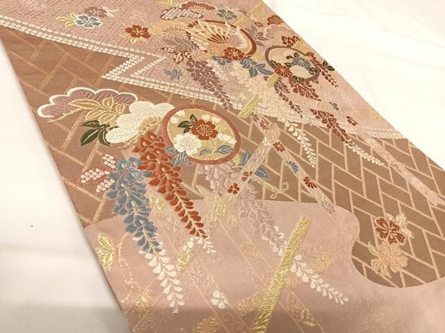 平和屋着物◎六通柄袋帯 唐織 吉祥桃山小袖 金糸 正絹 逸品 AABI0964yx