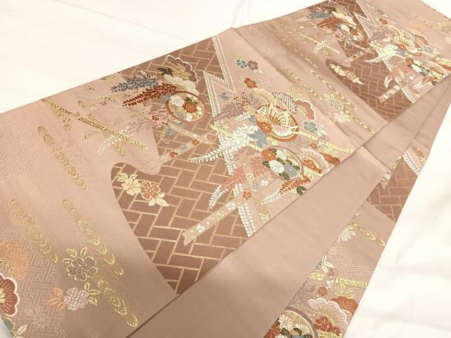 平和屋着物◎六通柄袋帯 唐織 吉祥桃山小袖 金糸 正絹 逸品 AABI0964yx